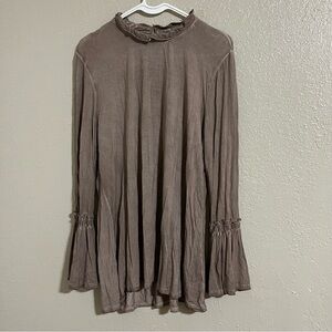 ANDREE BY UNIT Brown Long Bell Sleeve Top Women 1X Stretch Thin Soft Comfy Flare